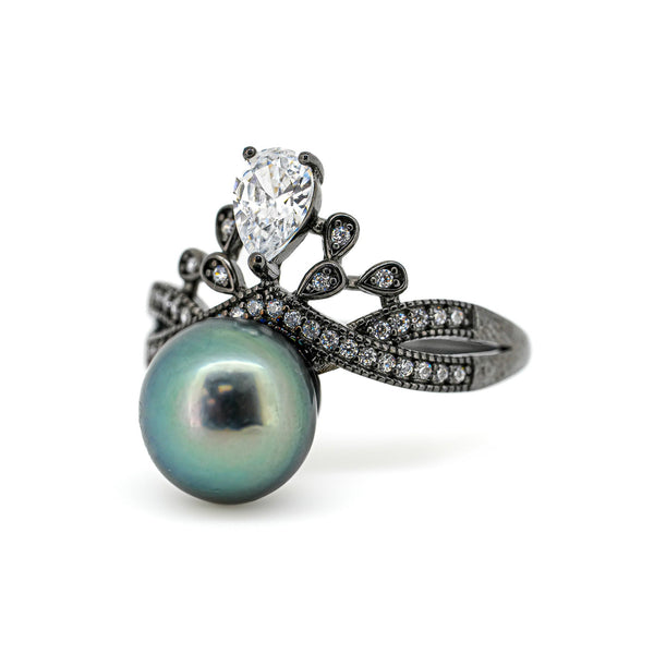 "Queen" Pearl Ring: Royal Tahitian Pearl Jewelry Gift - SHM971 OR8