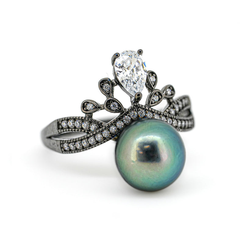 "Queen" Pearl Ring: Royal Tahitian Pearl Jewelry Gift - SHM971 OR8