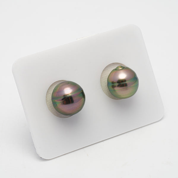 2pcs "Top Luster" Peacock 10.5-10.9mm - CL AAA/AA Quality Tahitian Pearl Pair ER1381 OR7