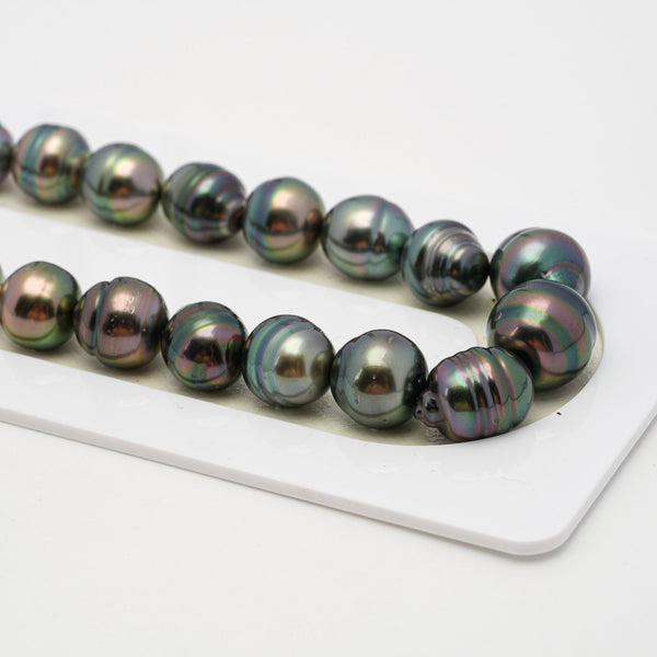 42pcs "High Luster" Peacock Green 8-12mm - CL/SB AAA/AA Quality Tahitian Pearl Necklace NL1495 THMIX1