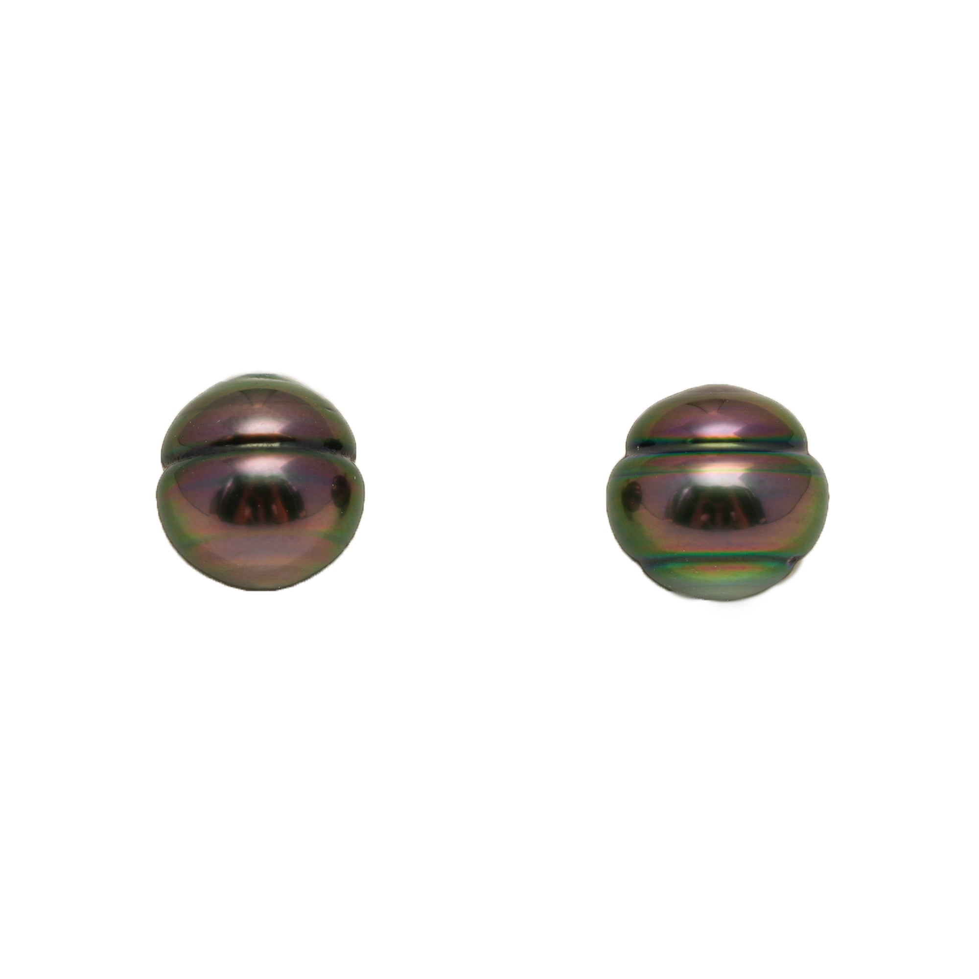 2pcs "High Luster" Peacock 9.3-9.9mm - CL AAA Quality Tahitian Pearl Pair ER1850 TH5