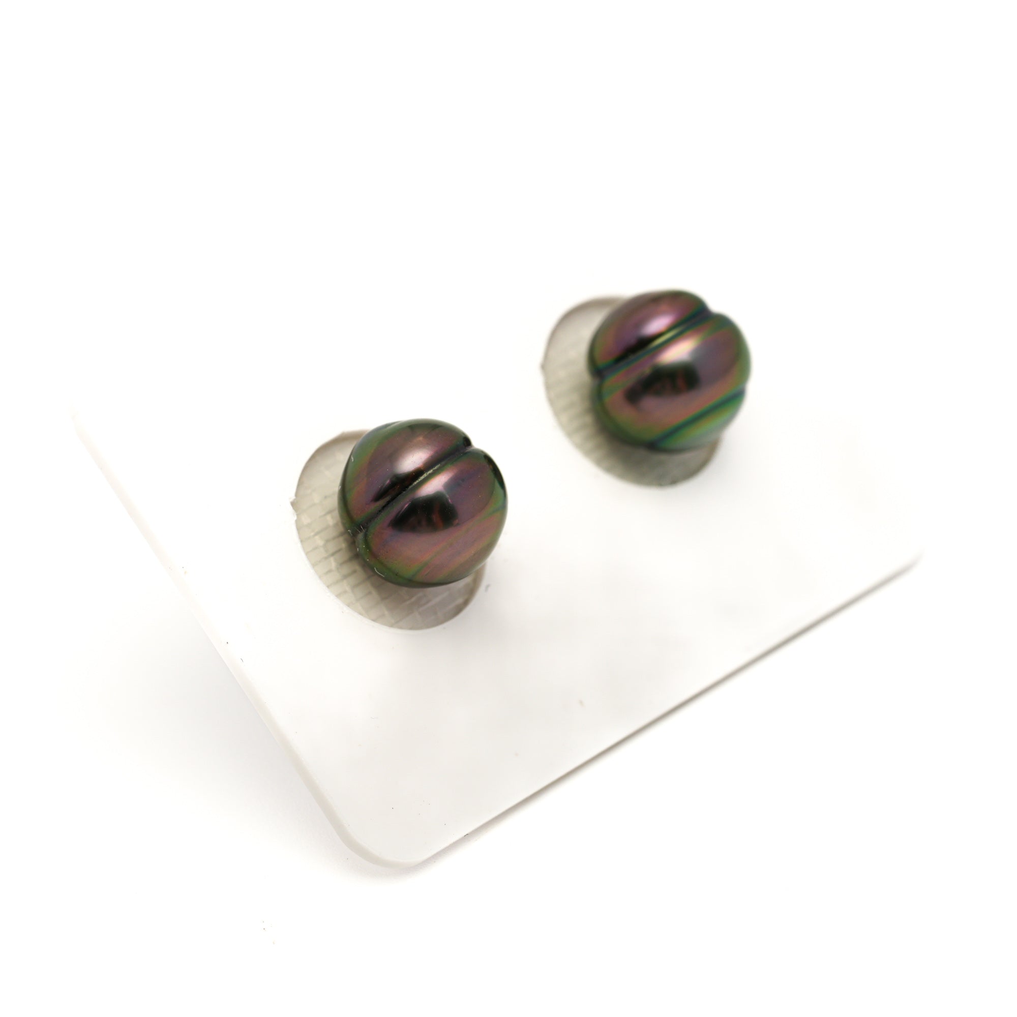 2pcs "High Luster" Peacock 9.3-9.9mm - CL AAA Quality Tahitian Pearl Pair ER1850 TH5