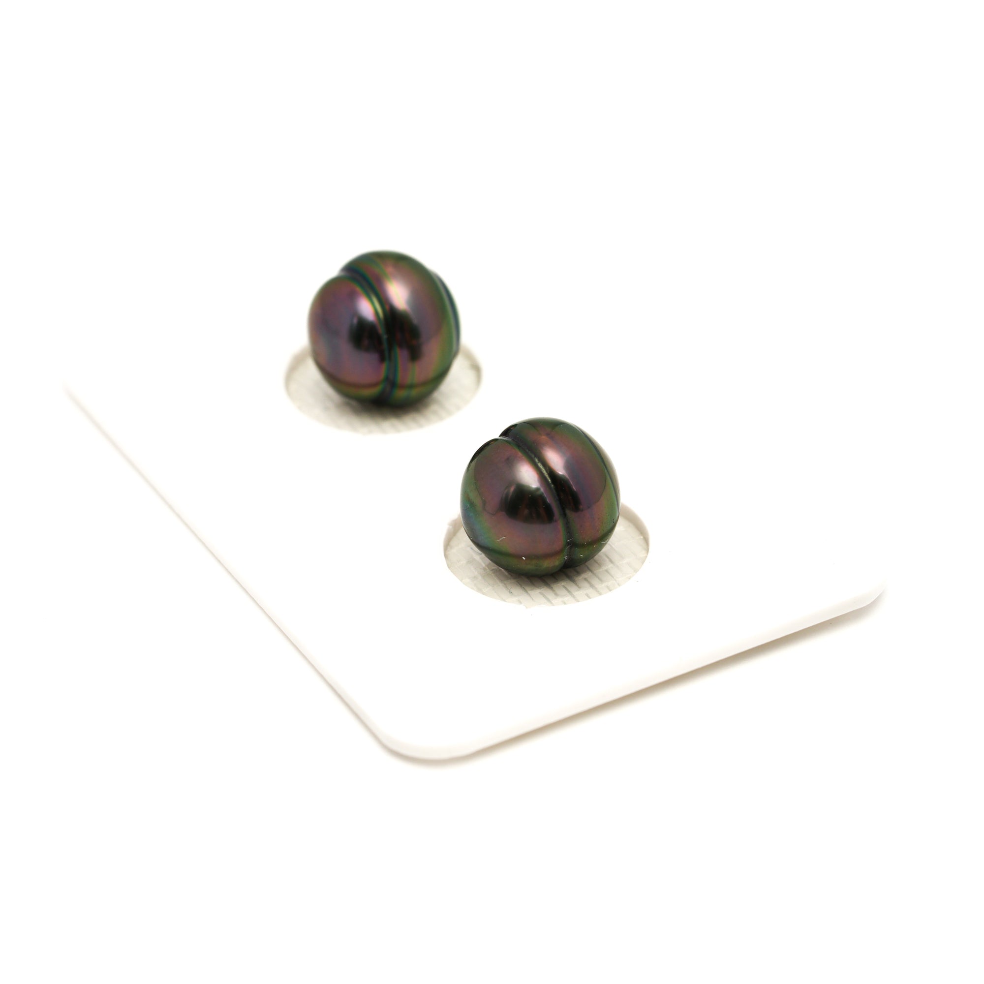 2pcs "High Luster" Peacock 9.3-9.9mm - CL AAA Quality Tahitian Pearl Pair ER1850 TH5