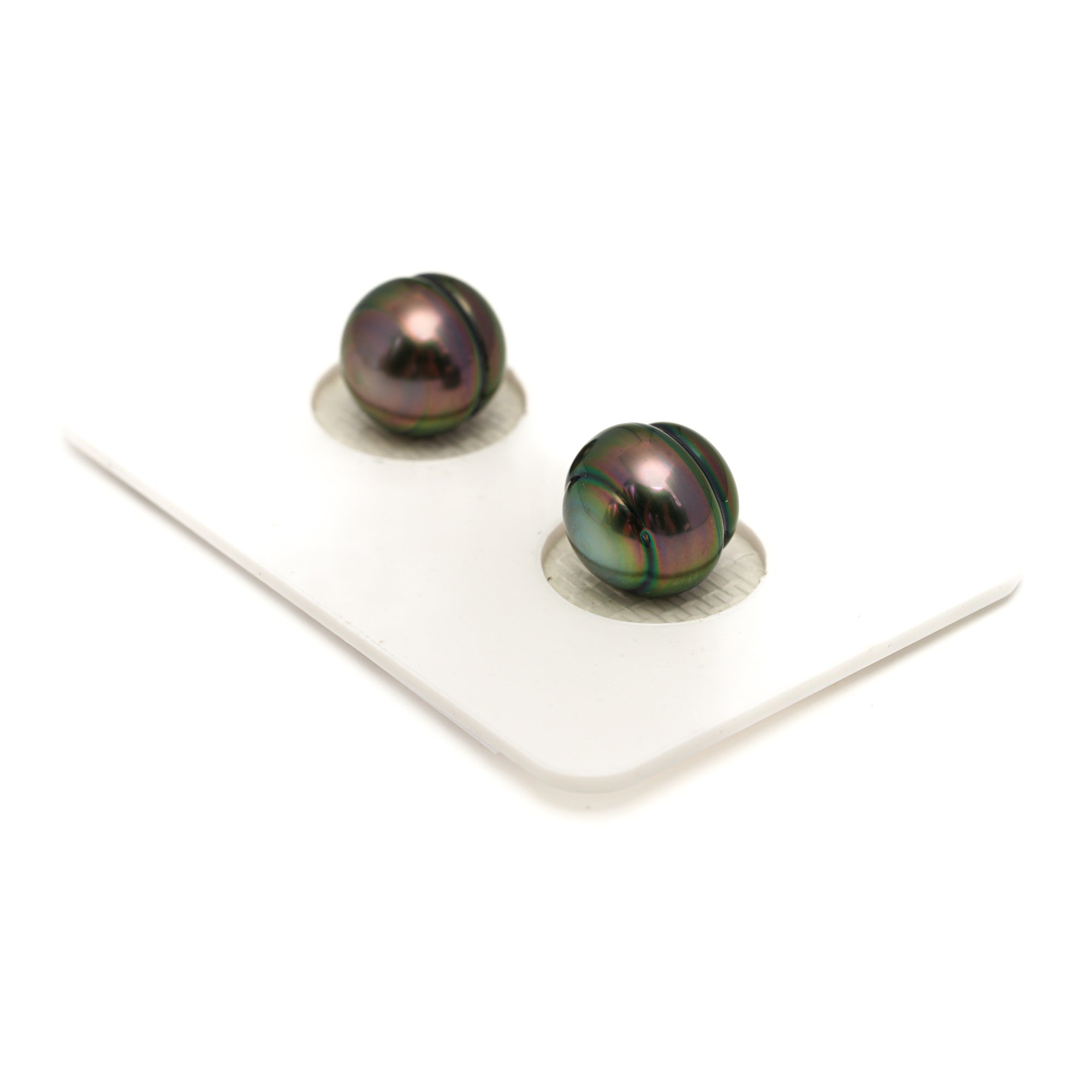 2pcs "High Luster" Peacock 9.3-9.9mm - CL AAA Quality Tahitian Pearl Pair ER1850 TH5