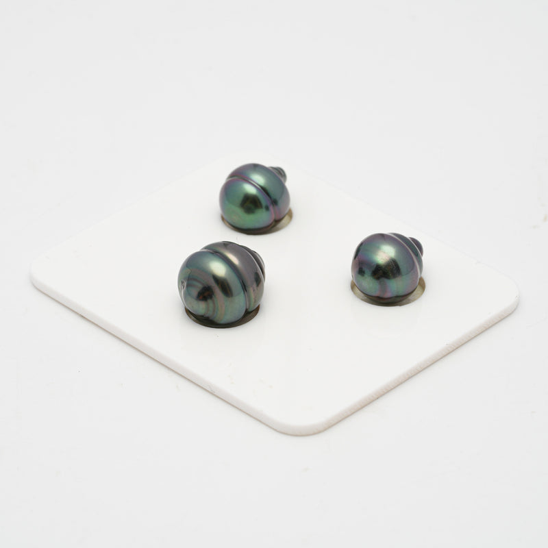 3pcs "High Luster" Green 9.8-11mm - CL AAA Quality Tahitian Pearl Trio Set ER1382 OR7