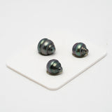 3pcs "High Luster" Green 9.8-11mm - CL AAA Quality Tahitian Pearl Trio Set ER1382 OR7