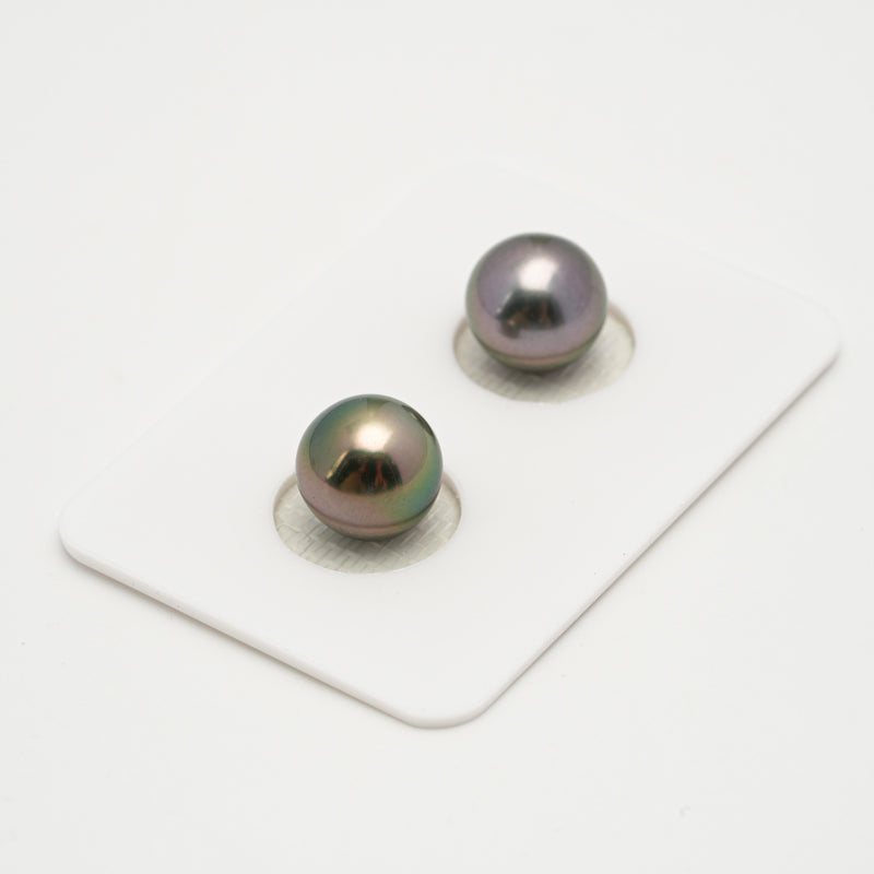 2pcs "High Luster" Green Cherry 9.7mm - SR/NR AAA/AA Quality Tahitian Pearl Pair ER1580 OR10