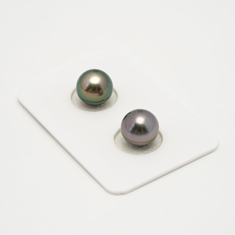 2pcs "High Luster" Green Cherry 9.7mm - SR/NR AAA/AA Quality Tahitian Pearl Pair ER1580 OR10