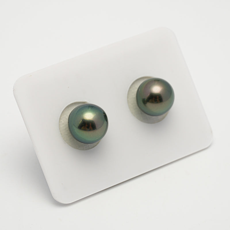 2pcs "High Luster" Blue Green 10-10.3mm - NR AAA/AA Quality Tahitian Pearl Pair ER1581 OR10