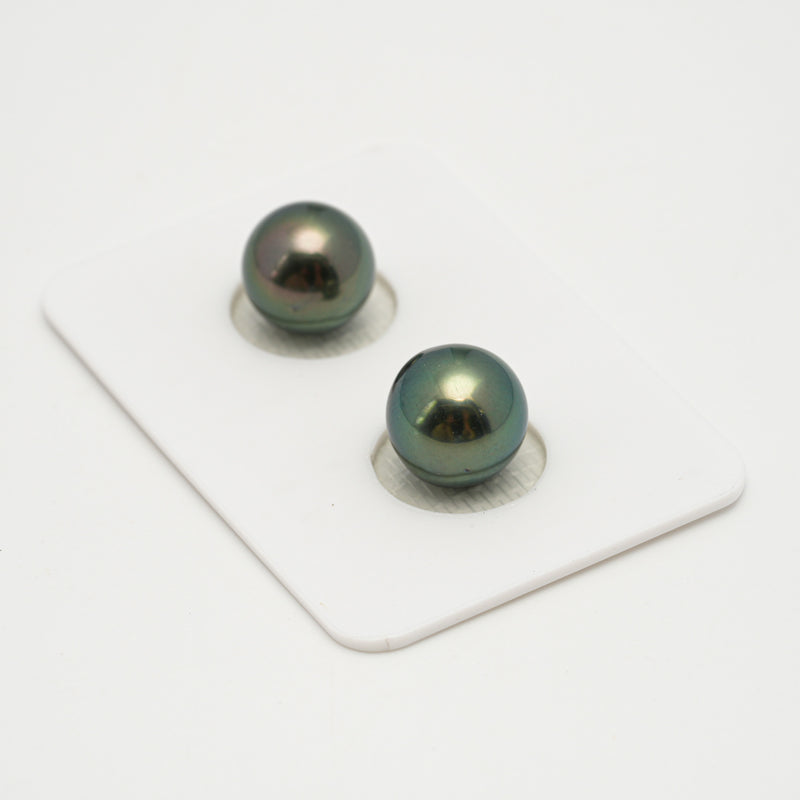 2pcs "High Luster" Blue Green 10-10.3mm - NR AAA/AA Quality Tahitian Pearl Pair ER1581 OR10