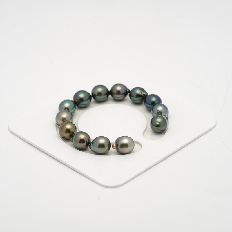 13pcs Green Mix 11mm - SB AAA/AA Quality Tahitian Pearl Bracelet BR2135 THMIX2.6