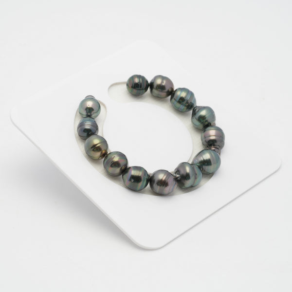 13pcs "High Luster" Green Mix 10-12mm - CL/SB AA/AAA Quality Tahitian Pearl Bracelet BR2071 OR3