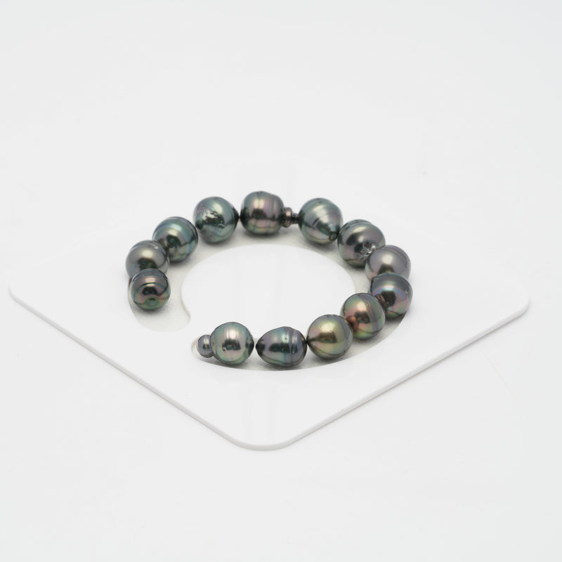 13pcs "High Luster" Green Mix 10-12mm - CL/SB AA/AAA Quality Tahitian Pearl Bracelet BR2071 OR3