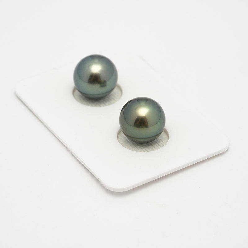 2pcs Green 11-11.1mm - SR/NR AAA Quality Tahitian Pearl Pair ER1642 OR11