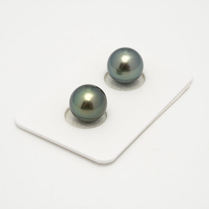 2pcs Green 11-11.1mm - SR/NR AAA Quality Tahitian Pearl Pair ER1642 OR11