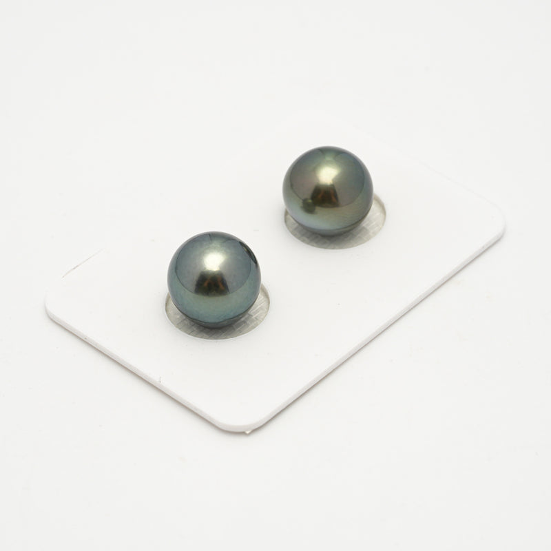 2pcs Green 11-11.1mm - SR/NR AAA Quality Tahitian Pearl Pair ER1642 OR11