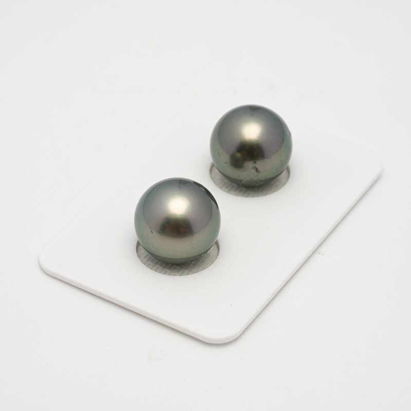 2pcs Light Green 12.5-12.7mm - RSR AAA/AA Quality Tahitian Pearl Pair ER1449 OR9