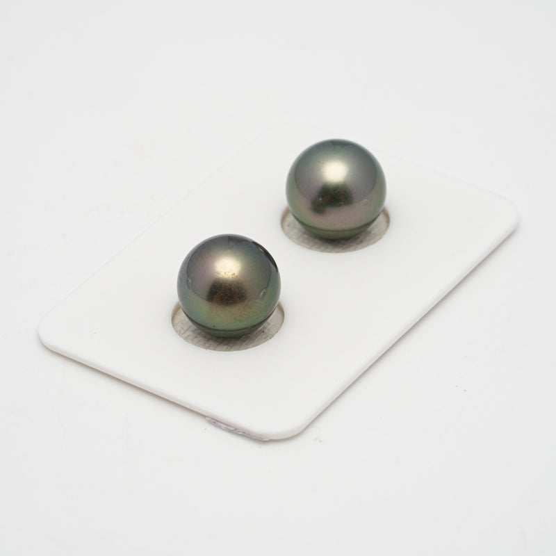 2pcs Green 11.1-11.2mm - RSR AAA/AA Quality Tahitian Pearl Pair ER1507 TH1