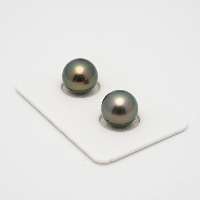 2pcs Green 11.1-11.2mm - RSR AAA/AA Quality Tahitian Pearl Pair ER1507 TH1