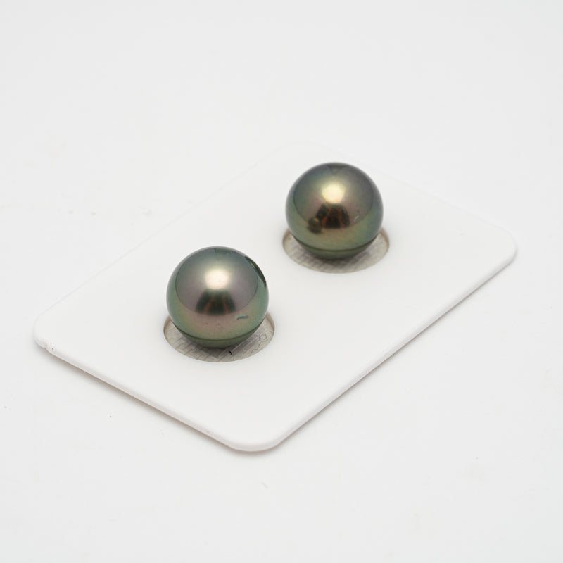 2pcs Green 11.1-11.2mm - RSR AAA/AA Quality Tahitian Pearl Pair ER1507 TH1