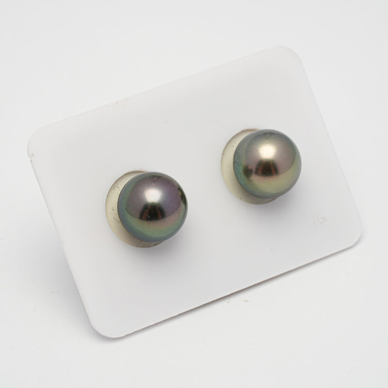 2pcs "High Luster" Green 11.1mm - SR AAA/AA Quality Tahitian Pearl Pair ER1517