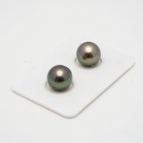 2pcs "High Luster" Green 11.1mm - SR AAA/AA Quality Tahitian Pearl Pair ER1517