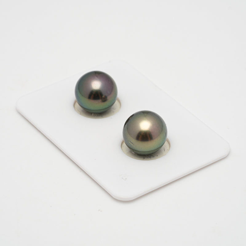 2pcs "High Luster" Green 11.1mm - SR AAA/AA Quality Tahitian Pearl Pair ER1517