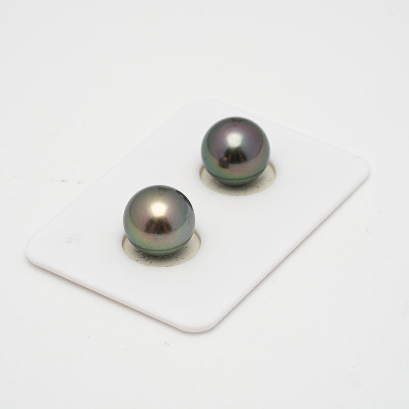 2pcs "High Luster" Green 11.1mm - SR AAA/AA Quality Tahitian Pearl Pair ER1517