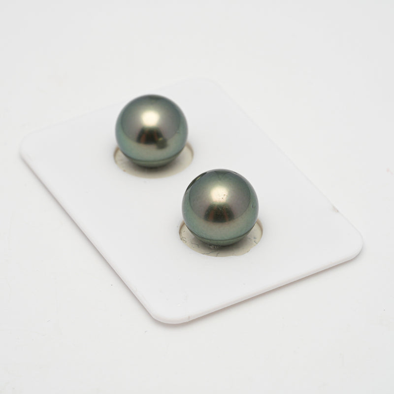 2pcs Light Green 11.1-11.3mm - RSR AAA/AA Quality Tahitian Pearl Pair ER1521