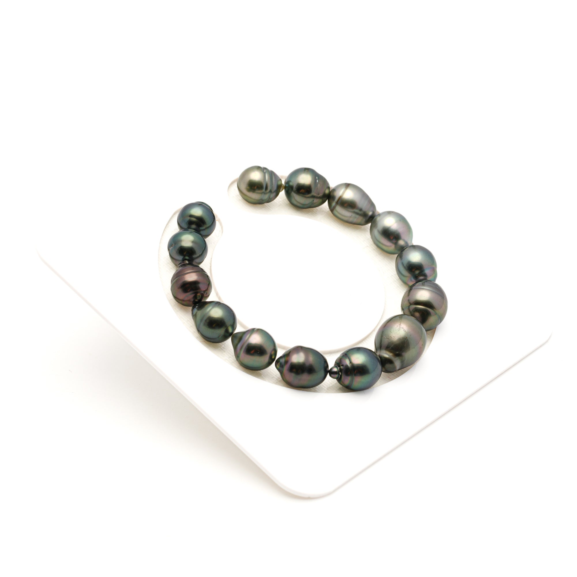 14pcs "Top Luster" Peacock Green 9-11mm - SB TOP Quality Tahitian Pearl Bracelet BR2480 LP2