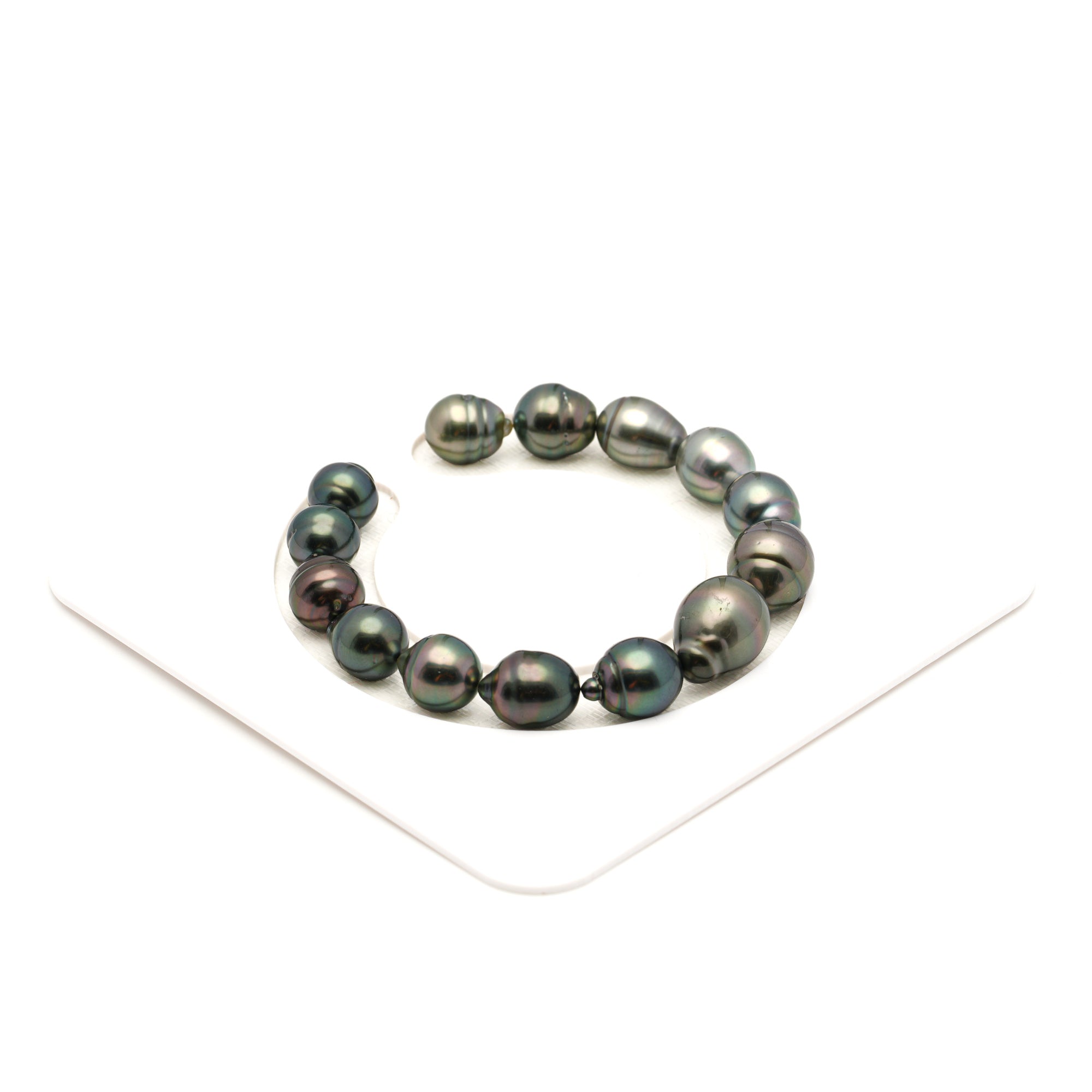 14pcs "Top Luster" Peacock Green 9-11mm - SB TOP Quality Tahitian Pearl Bracelet BR2480 LP2