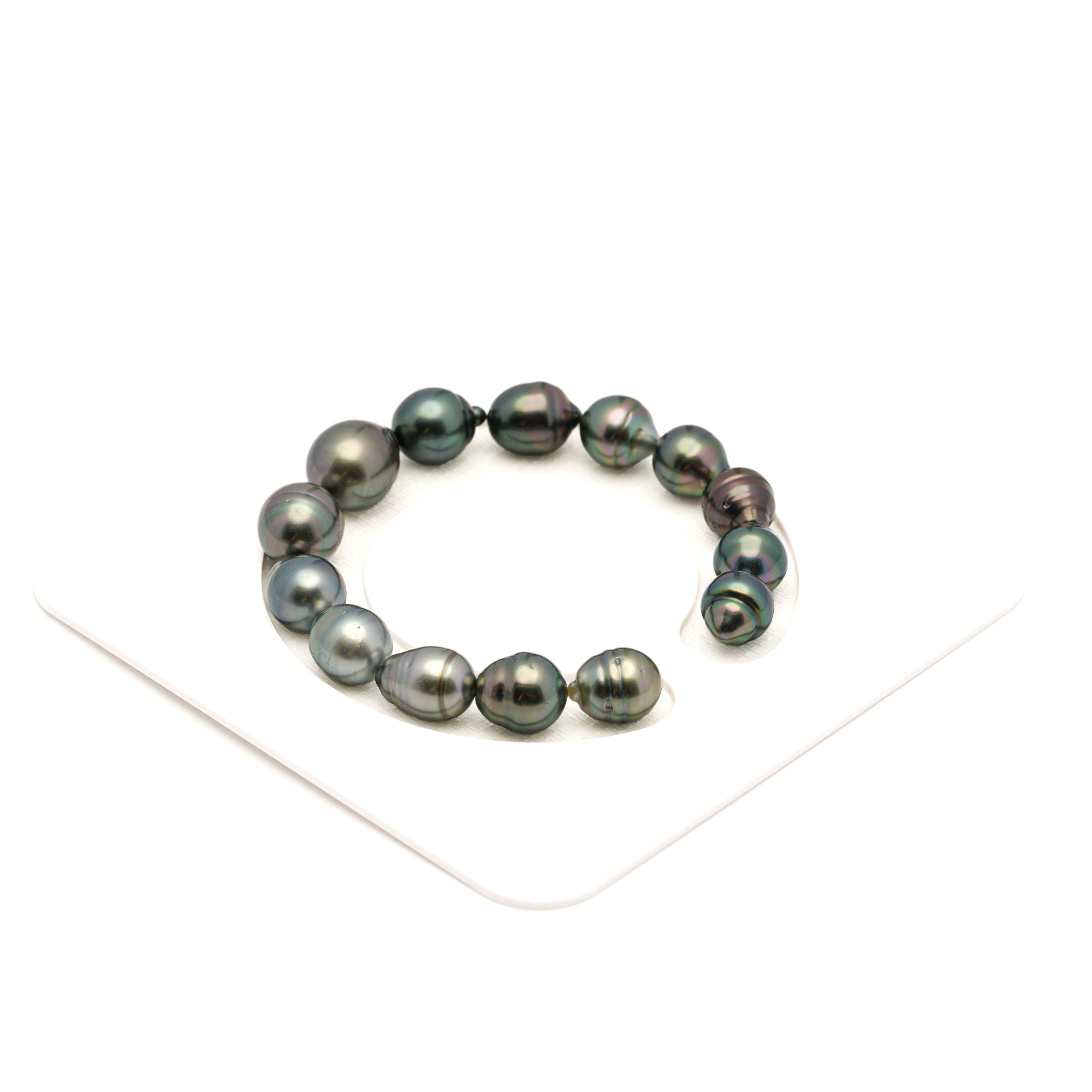 14pcs "Top Luster" Peacock Green 9-11mm - SB TOP Quality Tahitian Pearl Bracelet BR2480 LP2