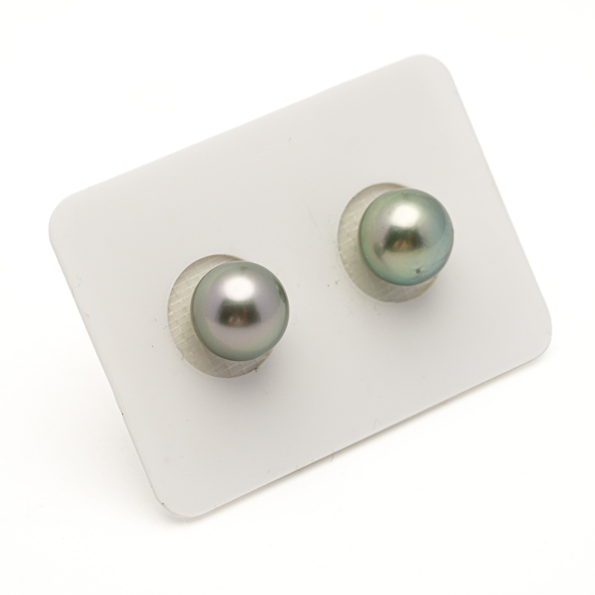 2pcs "High Luster" Light Green 9.6-9.7mm - NR AAA/AA Quality Tahitian Pearl Pair ER1975 LP3