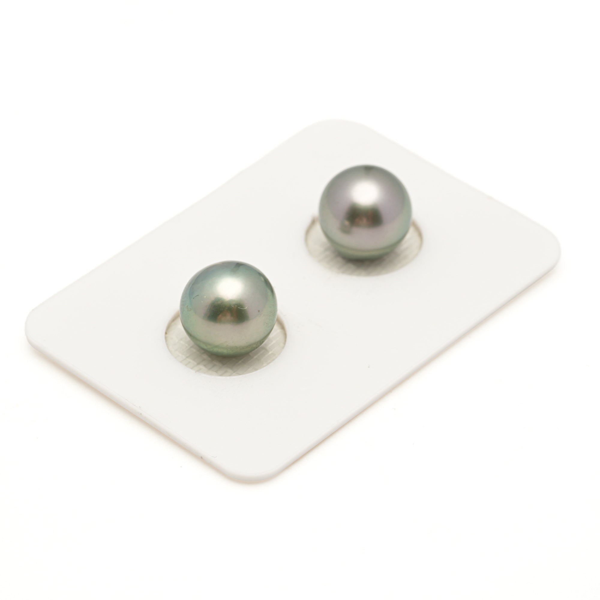 2pcs "High Luster" Light Green 9.6-9.7mm - NR AAA/AA Quality Tahitian Pearl Pair ER1975 LP3
