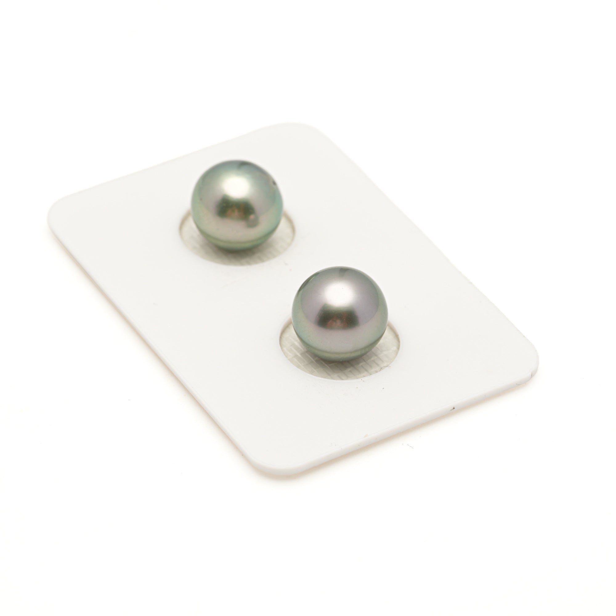 2pcs "High Luster" Light Green 9.6-9.7mm - NR AAA/AA Quality Tahitian Pearl Pair ER1975 LP3