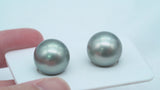 2pcs Grey Matched Pair - Round 13.4mm TOP/AAA quality Tahitian Pearl ER445