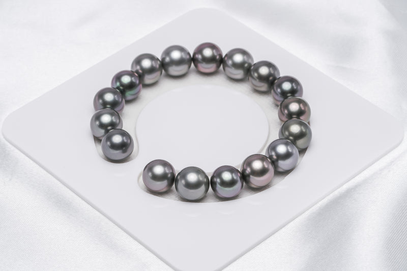 17pcs "Darkling" Dark Mix Bracelet - Round/Semi-Round 10mm ___ quality Tahitian Pearl - Loose Pearl jewelry wholesale