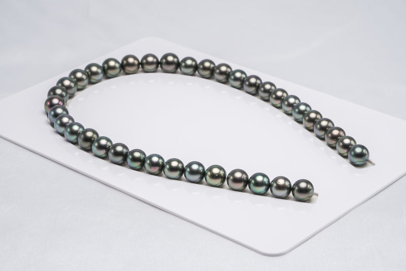 38pcs "Rise Up" Green Mix Necklace - Round/Semi-Round 11-12mm AA/A quality Tahitian Pearl - Loose Pearl jewelry wholesale