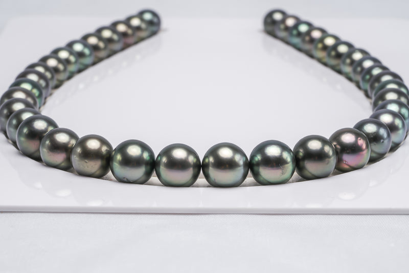 38pcs "Rise Up" Green Mix Necklace - Round/Semi-Round 11-12mm AA/A quality Tahitian Pearl - Loose Pearl jewelry wholesale