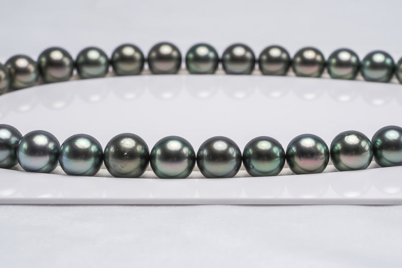 38pcs "Rise Up" Green Mix Necklace - Round/Semi-Round 11-12mm AA/A quality Tahitian Pearl - Loose Pearl jewelry wholesale