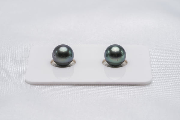 Green Blue Matched Pair - Semi-Round 8.9mm AA quality Tahitian Pearl - Loose Pearl jewelry wholesale