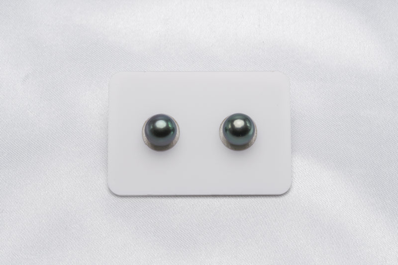 Green Blue Matched Pair - Semi-Round 8.9mm AA quality Tahitian Pearl - Loose Pearl jewelry wholesale