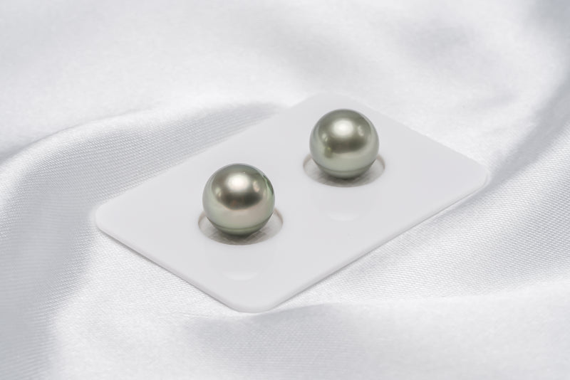 Shinny Green Matched Pair - Round 10mm AAA/AA quality Tahitian Pearl - Loose Pearl jewelry wholesale