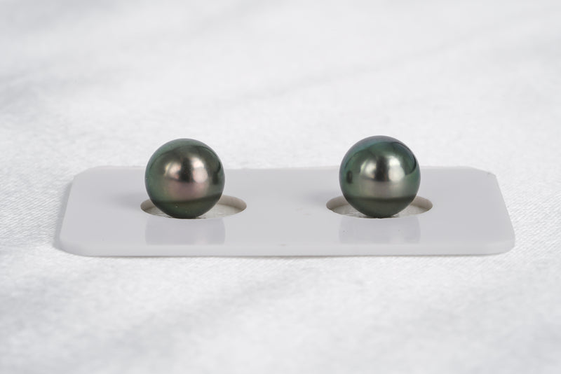 Green Matched Pair - Round 9mm AAA quality Tahitian Pearl - Loose Pearl jewelry wholesale