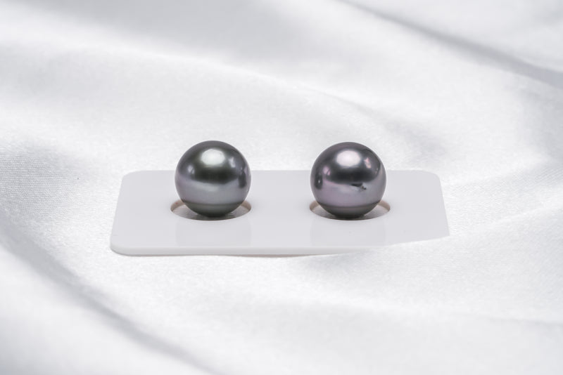 Purple Matched Pair - Round 11mm AA quality Tahitian Pearl - Loose Pearl jewelry wholesale