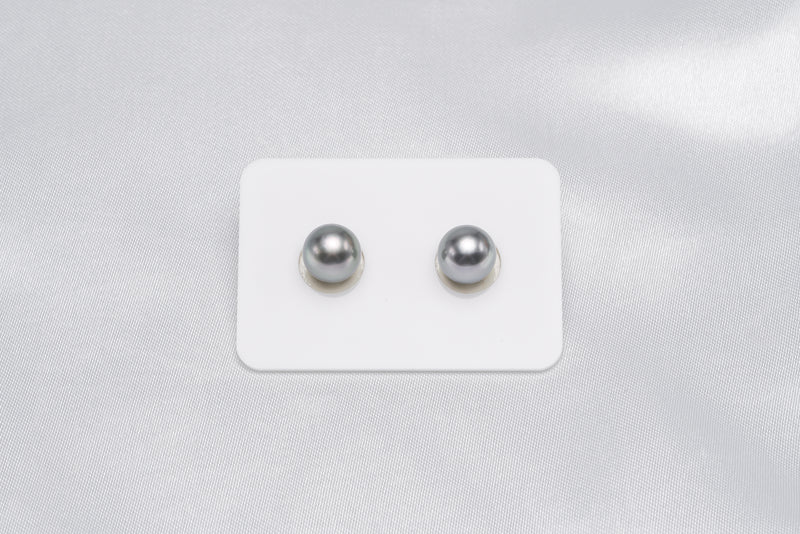 Light Green Matched Pair - Round/Semi-Round 9mm AAA quality Tahitian Pearl - Loose Pearl jewelry wholesale