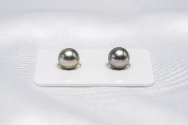 Shinny Green Matched Pair - Semi-Round 9mm AAA/AA quality Tahitian Pearl - Loose Pearl jewelry wholesale