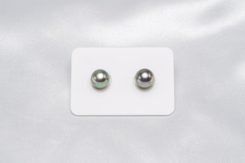 Shinny Green Matched Pair - Semi-Round 9mm AAA/AA quality Tahitian Pearl - Loose Pearl jewelry wholesale