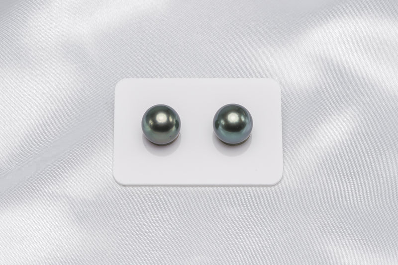 Blue Green Matched Pair - Round/Semi-Round 11mm AA quality Tahitian Pearl - Loose Pearl jewelry wholesale