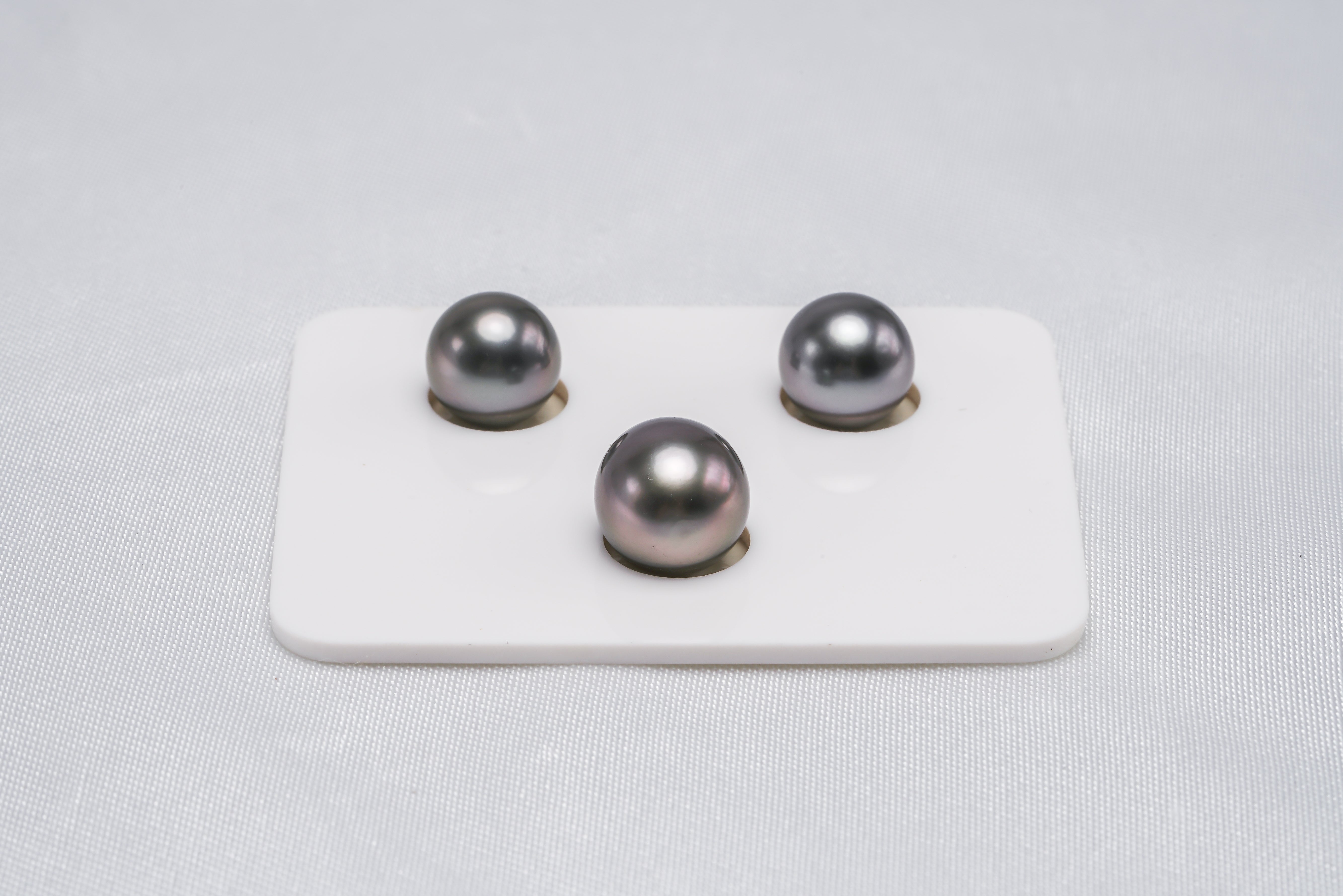 Shinny Grey Cherry Trio Set - Round/Semi-Baroque 9-10mm TOP/AAA quality Tahitian Pearl - Loose Pearl jewelry wholesale